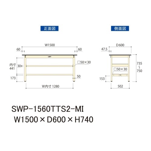 軽量作業台中棚付SWP−1560TTS2−MI