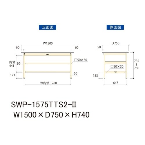 軽量作業台中棚付SWP−1575TTS2−II
