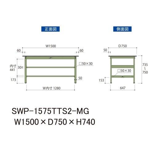 軽量作業台中棚付SWP−1575TTS2−MG
