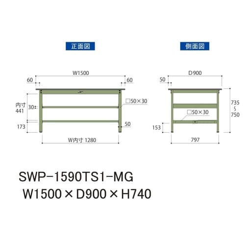 軽量作業台中棚付SWP−1590TS1−MG