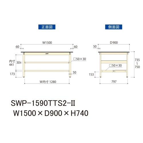 軽量作業台中棚付SWP−1590TTS2−II