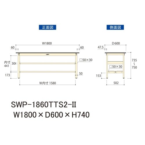 軽量作業台中棚付SWP−1860TTS2−II