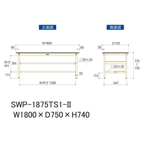 軽量作業台中棚付SWP−1875TS1−II