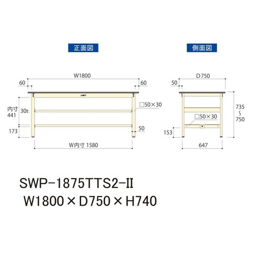 軽量作業台中棚付SWP−1875TTS2−II