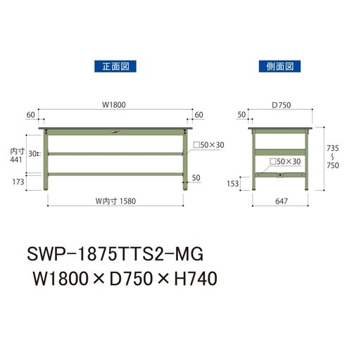 軽量作業台中棚付SWP−1875TTS2−MG