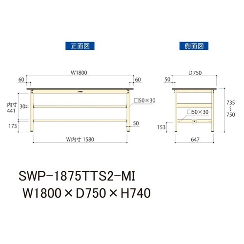 軽量作業台中棚付SWP−1875TTS2−MI