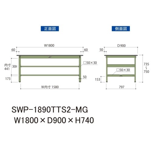 軽量作業台中棚付SWP−1890TTS2−MG