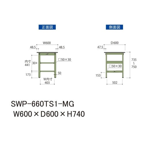 軽量作業台中棚付SWP−660TS1−MG