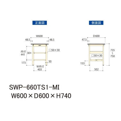 軽量作業台中棚付SWP−660TS1−MI