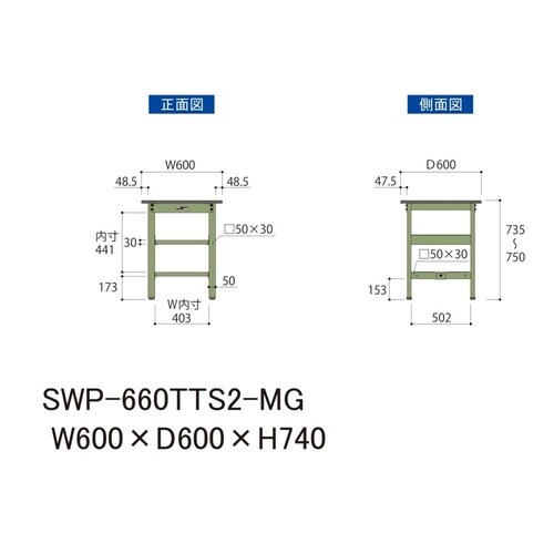 軽量作業台中棚付SWP−660TTS2−MG