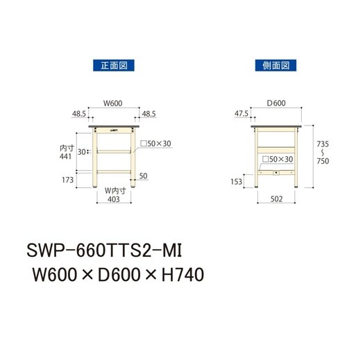 軽量作業台中棚付SWP−660TTS2−MI