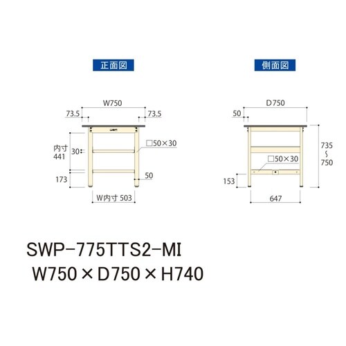 軽量作業台中棚付SWP−775TTS2−MI