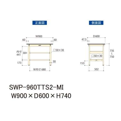 軽量作業台中棚付SWP−960TTS2−MI