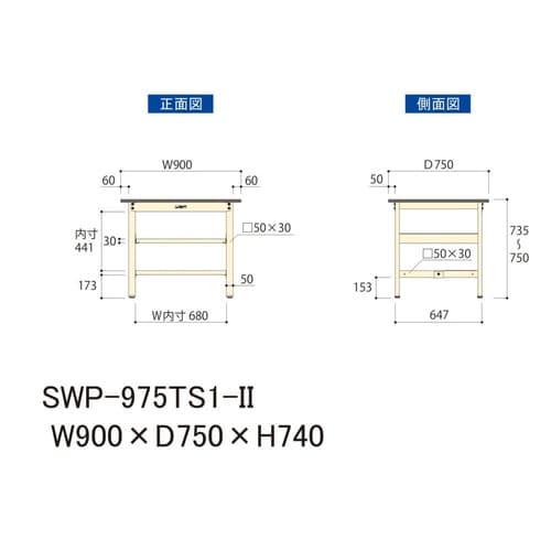 軽量作業台中棚付SWP−975TS1−II