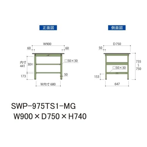 軽量作業台中棚付SWP−975TS1−MG