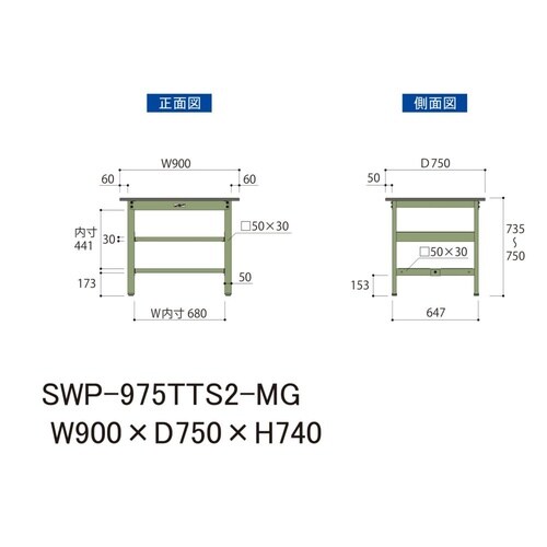 軽量作業台中棚付SWP−975TTS2−MG