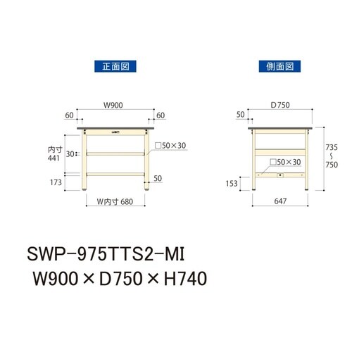 軽量作業台中棚付SWP−975TTS2−MI