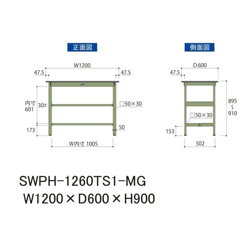 軽量作業台中棚付SWPH−1260TS1−MG