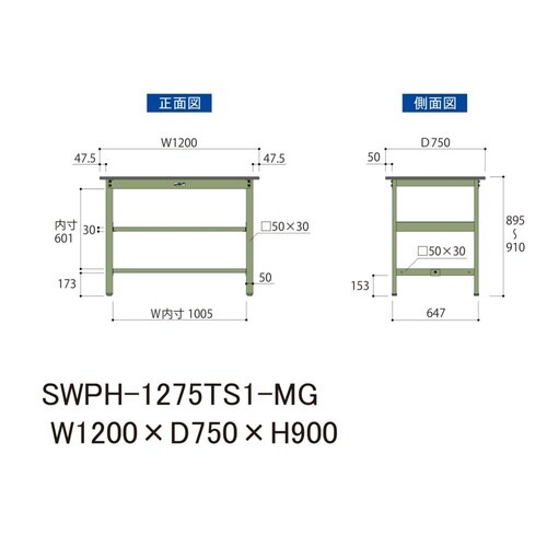 軽量作業台中棚付SWPH−1275TS1−MG