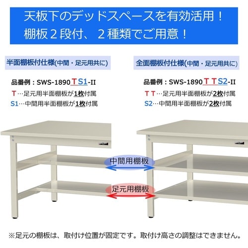 軽量作業台中棚付SWPH−1560TTS2−MG