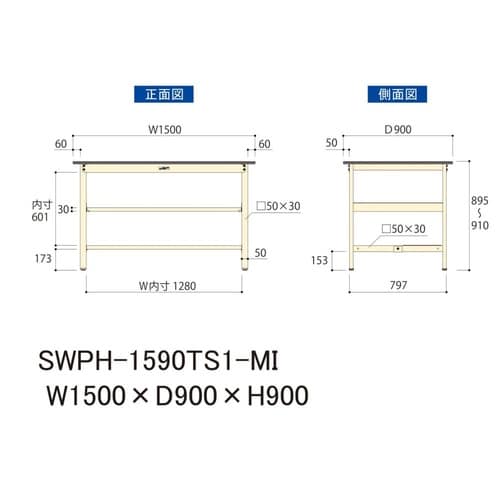 軽量作業台中棚付SWPH−1590TS1−MI
