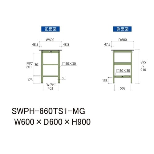 軽量作業台中棚付SWPH−660TS1−MG
