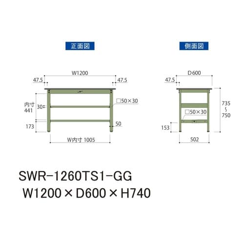 軽量作業台中棚付SWR−1260TS1−GG