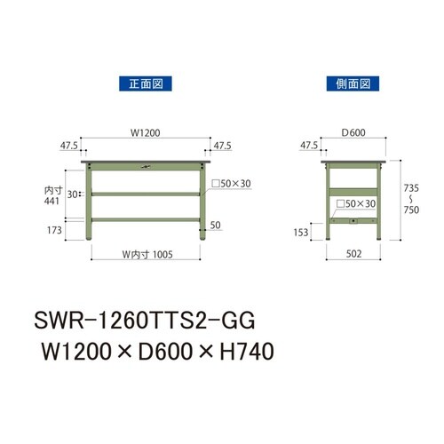 軽量作業台中棚付SWR−1260TTS2−GG