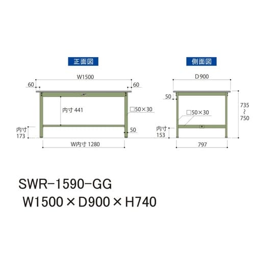 軽量作業台固定式SWR−1590−GG