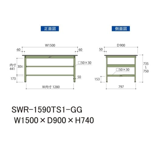 軽量作業台中棚付SWR−1590TS1−GG