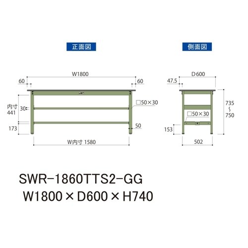 軽量作業台中棚付SWR−1860TTS2−GG