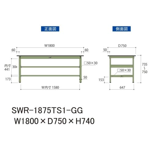 軽量作業台中棚付SWR−1875TS1−GG