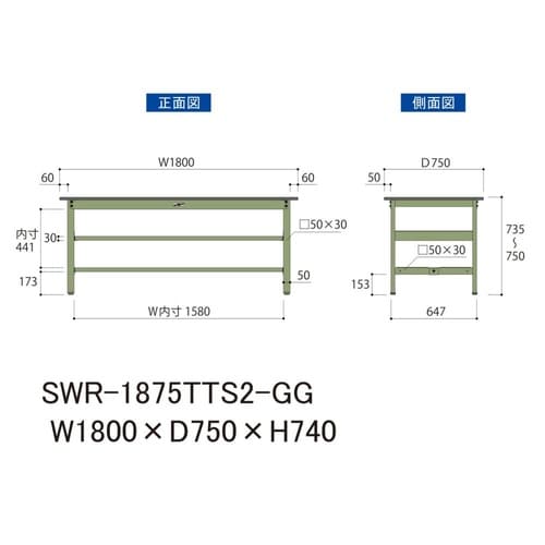 軽量作業台中棚付SWR−1875TTS2−GG
