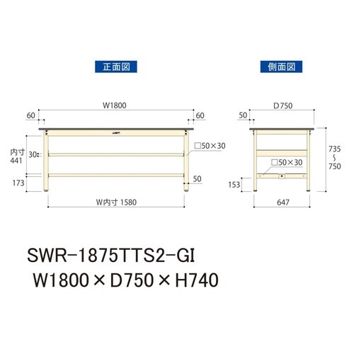 軽量作業台中棚付SWR−1875TTS2−GI
