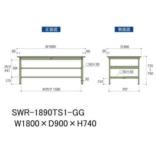 軽量作業台中棚付SWR−1890TS1−GG
