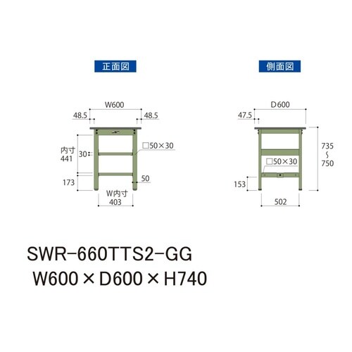 軽量作業台中棚付SWR−660TTS2−GG