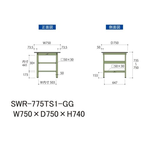 軽量作業台中棚付SWR−775TS1−GG