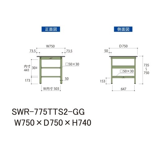 軽量作業台中棚付SWR−775TTS2−GG