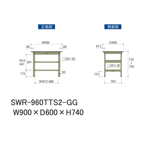 軽量作業台中棚付SWR−960TTS2−GG