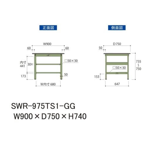 軽量作業台中棚付SWR−975TS1−GG