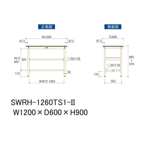 軽量作業台中棚付SWRH−1260TS1−II