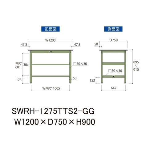 軽量作業台中棚付SWRH−1275TTS2−GG