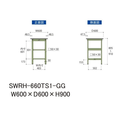 軽量作業台中棚付SWRH−660TS1−GG