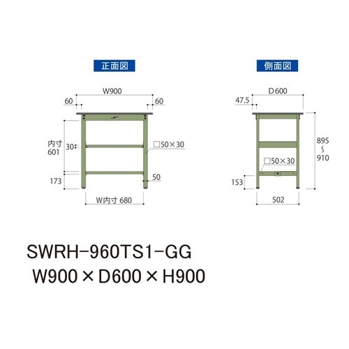 軽量作業台中棚付SWRH−960TS1−GG