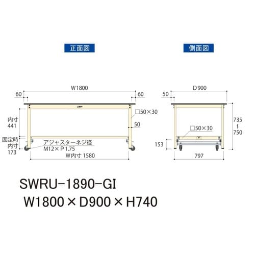 軽量作業台ワンタッチ移動SWRU−1890−GI