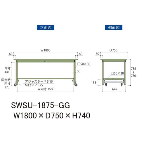 軽量作業台ワンタッチ移動SWSU−1875−GG