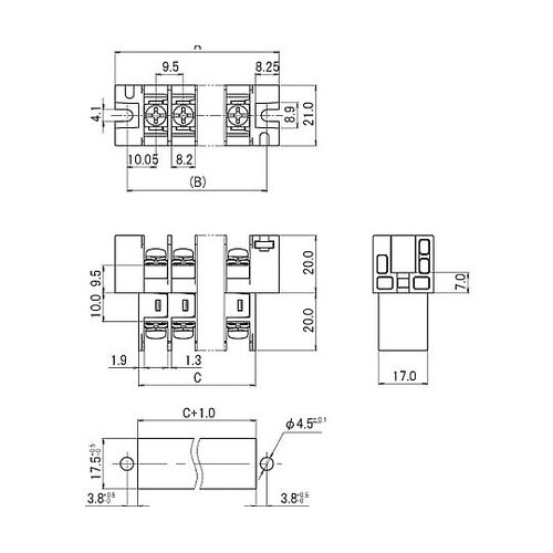 貫通型ねじ式端子台 M4セムスねじ 9.