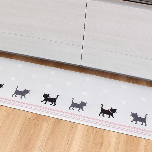 拭いてお手入キッチンマット45x180 猫 GY