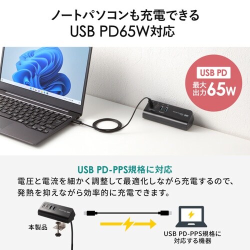 USB PD対応クランプ式AC充電器(PD65W)