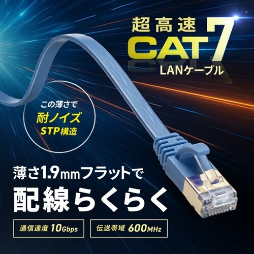 CAT7フラットLANケーブル(1m・ブルー)